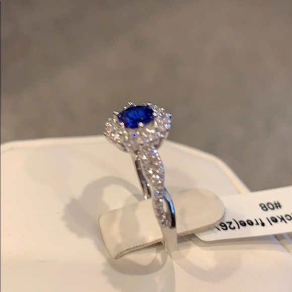 4.5mm Round Blue CZ September Engagement Ring - Picture 5 of 7